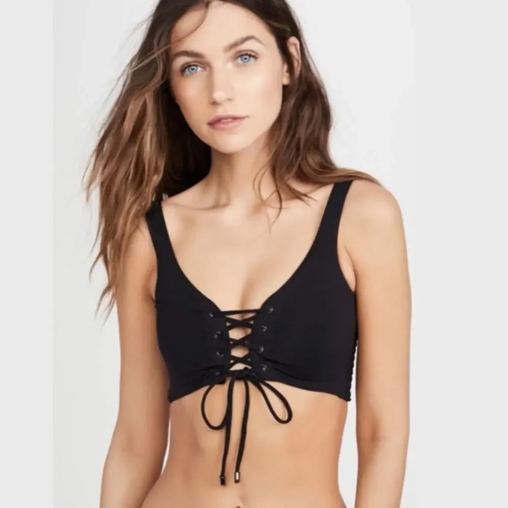 Maaji $79 Hat Black Dazzling Reversible Lace Up Bikini Top sz SMALL